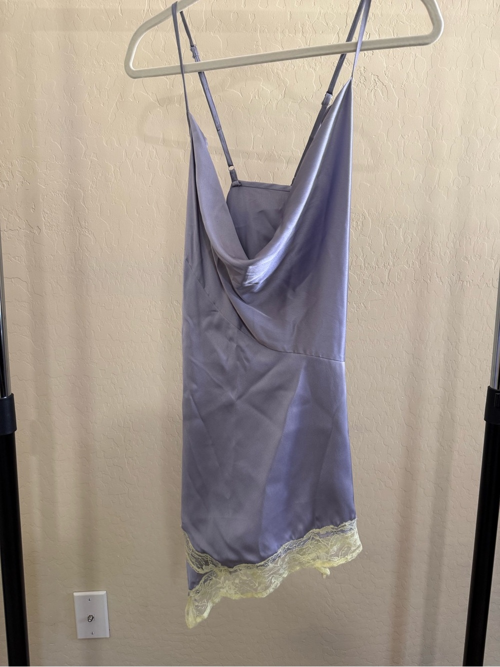 Nasty Gal Lavender Satin Slip with Pale Yellow Lace Hem